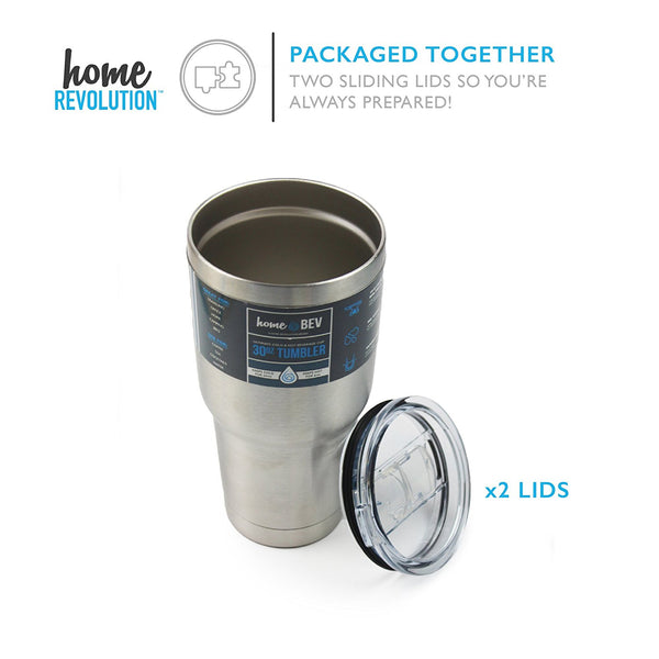 HomeBev 30 oz Tumbler Drink Ware Stainless Steel with 2 Sliding Lids