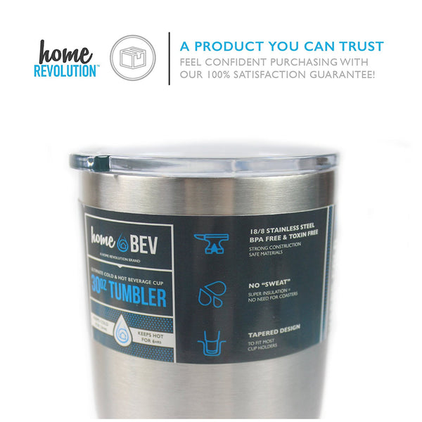 HomeBev 30 oz Tumbler Drink Ware Stainless Steel with 2 Sliding Lids
