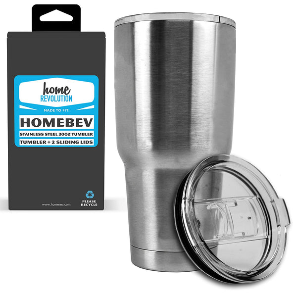 HomeBev 30 oz Tumbler Drink Ware Stainless Steel with 2 Sliding Lids