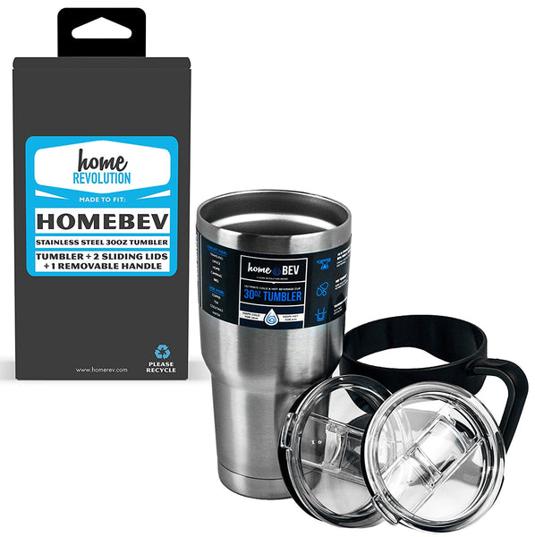 HomeBev 30 oz Tumbler Drinkware Stainless Steel with 2 Sliding Lids + Removable Handle