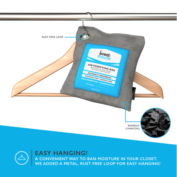 Air Purifying Bag; Natural Odor Remover made from Bamboo Charcoal; For Cars, Closets, Bathrooms, Pet Areas; A Home Revolution Brand Product