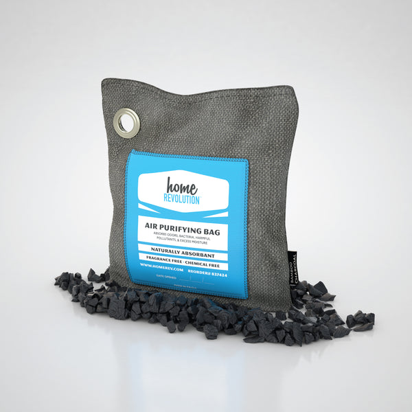 Air Purifying Bag; Natural Odor Remover made from Bamboo Charcoal; For Cars, Closets, Bathrooms, Pet Areas; A Home Revolution Brand Product